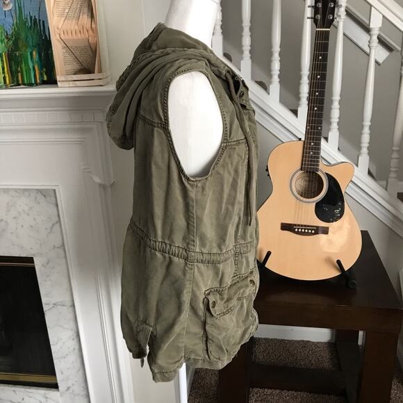 Army Green Utility Sleeveless Jacket grunge Grungecore Y2K - Picture 5 of 12